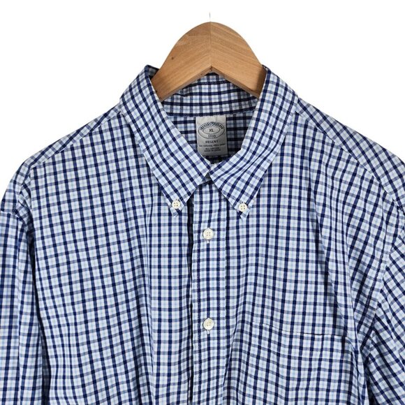 Brooks Brothers Regent Blue Gingham Print Dress Shirt Button Front Men's Size XL - Picture 4 of 8